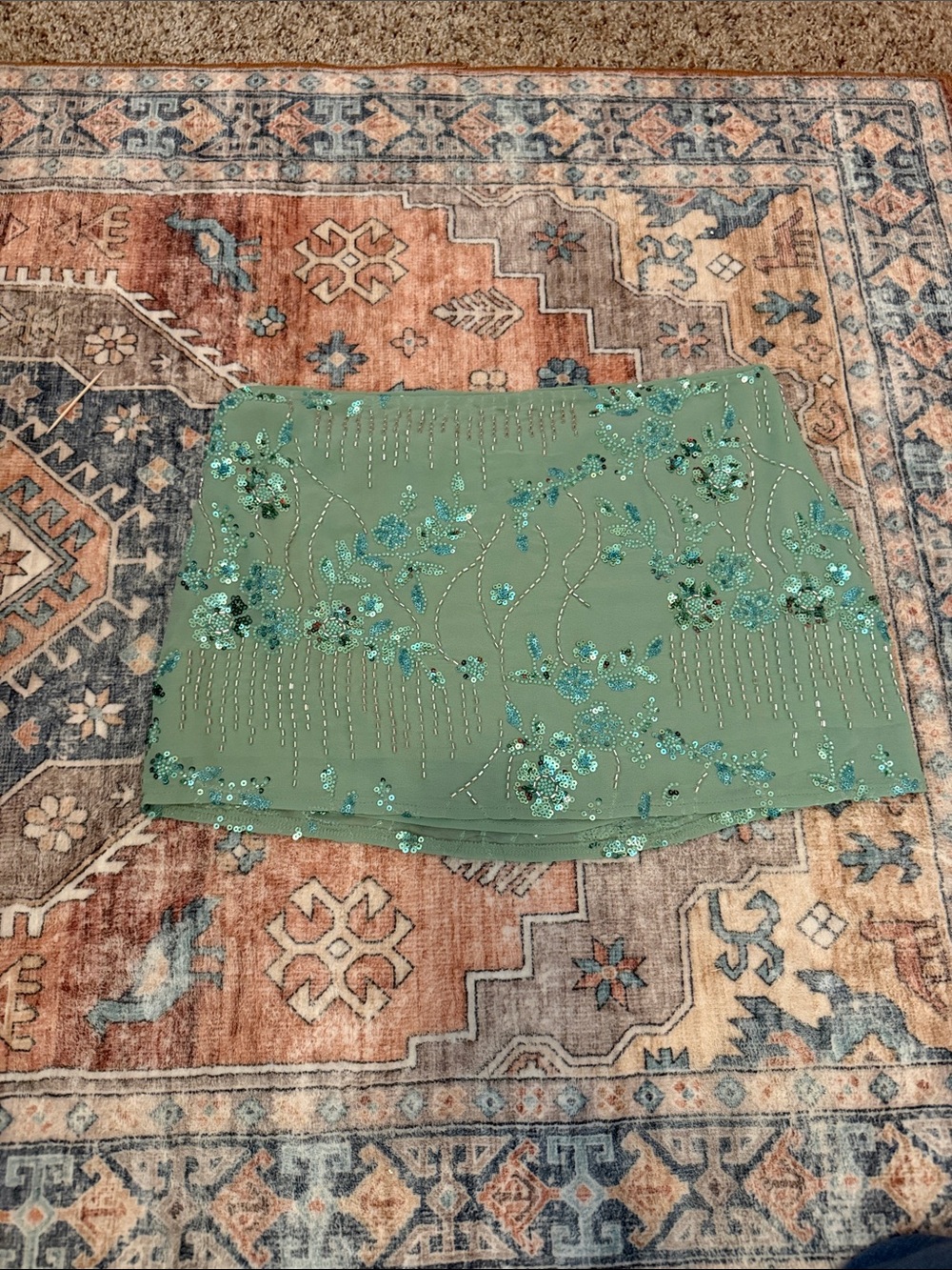 Peppermayo Sage Green Sequin Embellished Mini Skirt